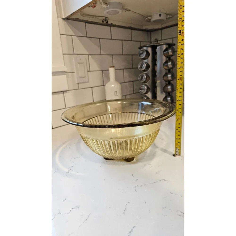 Federal Glass Set of 3 Mixing Bowls Amber/Yellow Ribbed